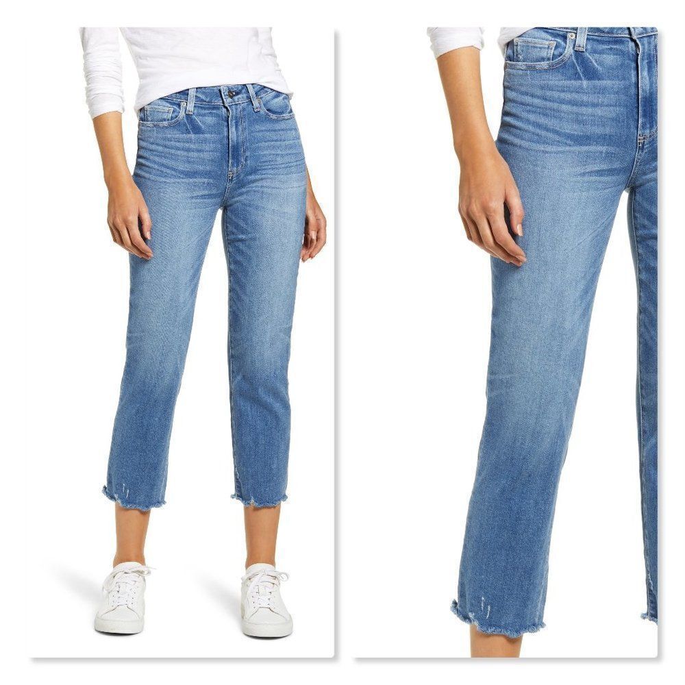 PAIGE Hoxton High Waist Slim Raw-Hem Distressed Jeans size 28